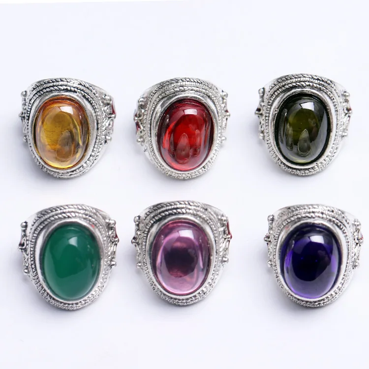 

Vintage Silver S925 Silver Inlaid Zircon Colorful Ring Gem Ring Gemstone Crafts Men's Cool Rings Thumb Ring