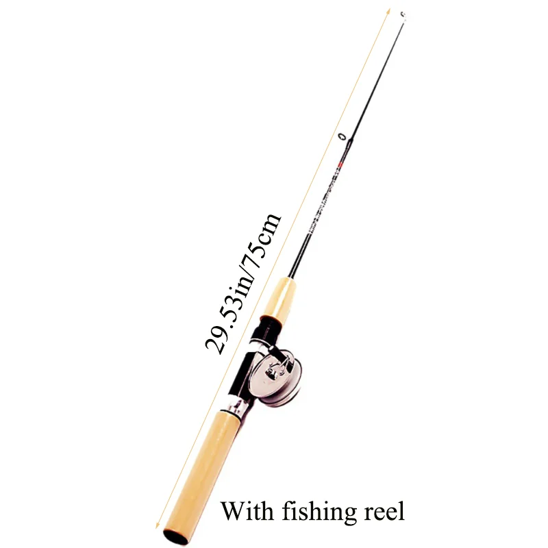 75cm and reel Зимние металлические Рыболовные катушки, удочки для подледной рыбалки, Мини Удочка, упругие Углеродные приманки, Удочка, противоскользящая деревянная цветная ручка, 1 шт - Цвет: 75cm and reel