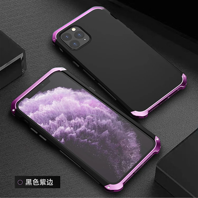 Black Purple Side Текстурированная анти-осенняя Металлическая Рамка PC задняя для iPhone 11 Pro Max iPhone11 алюминиевый сплав бампер чехол Note 6 Pro крышка с подарком - Цвет: Black Purple Side