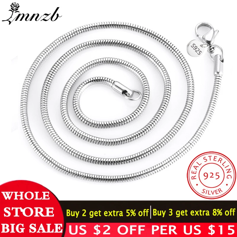 

LMNZB 3MM/4MM Original 925 Silver Snake Chain Necklaces for Woman Men 16-24 inch Statement Necklaces Wedding Jewelry LC192-3/4