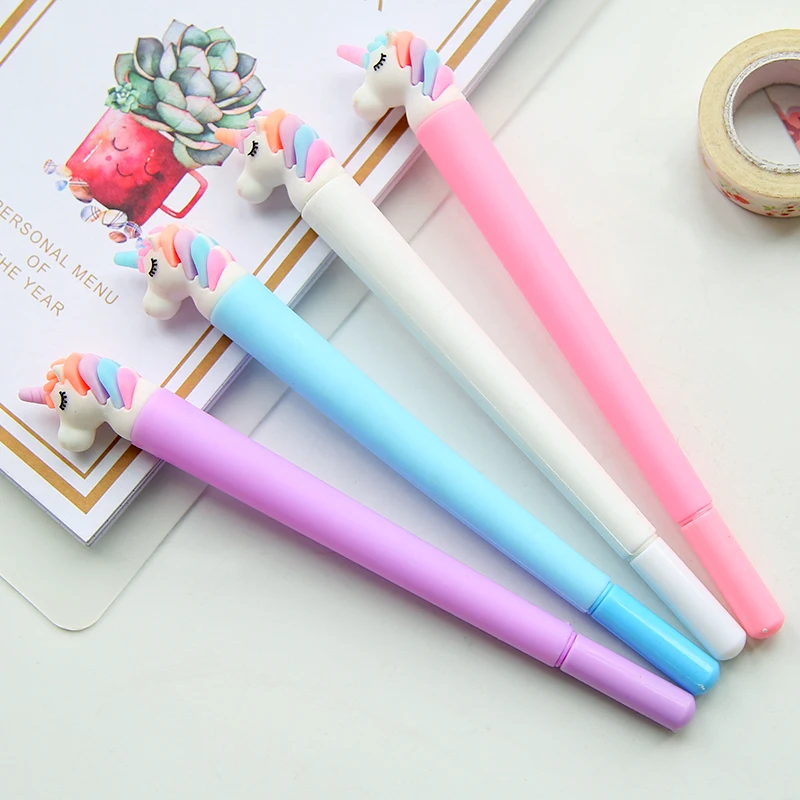 

4pcs Rainbow Unicorn Gel Ink Pen 0.5mm Black Ink School Pens For Writing Gril Kids Gift DIY Stationery School Supplies H6340