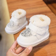 Meninas do bebê botas de inverno infantil sapatos da criança macio inferior pelúcia couro genuíno crianças sapatos lantejoulas martin botas