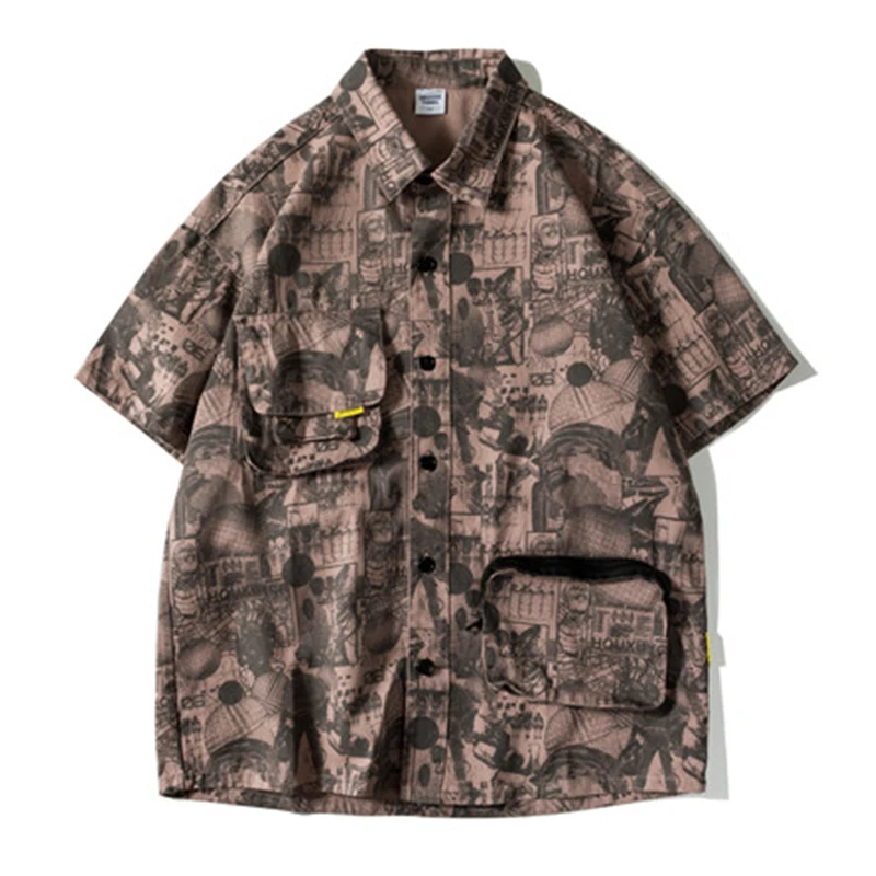 

Mens INS Fashion Hawaiian Beach Shirts Harajuku Streetwear 2020 Summer Short Sleeve Blouse Punk Rock Oversize Couple Shirts Top