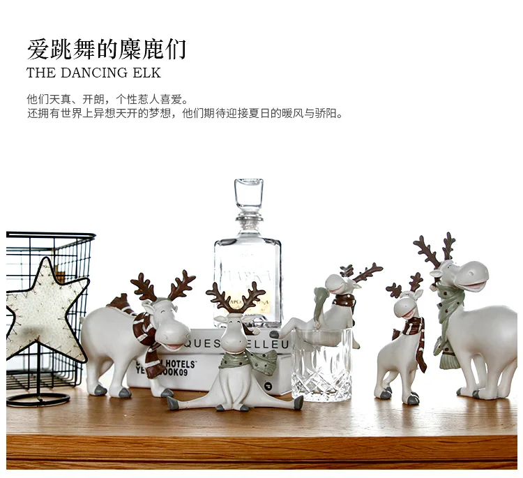 Нордический стиль Ins Рождественский подарок белый лось украшения для гостиной украшения креативные смолы животных бар талисман фигурки Гном