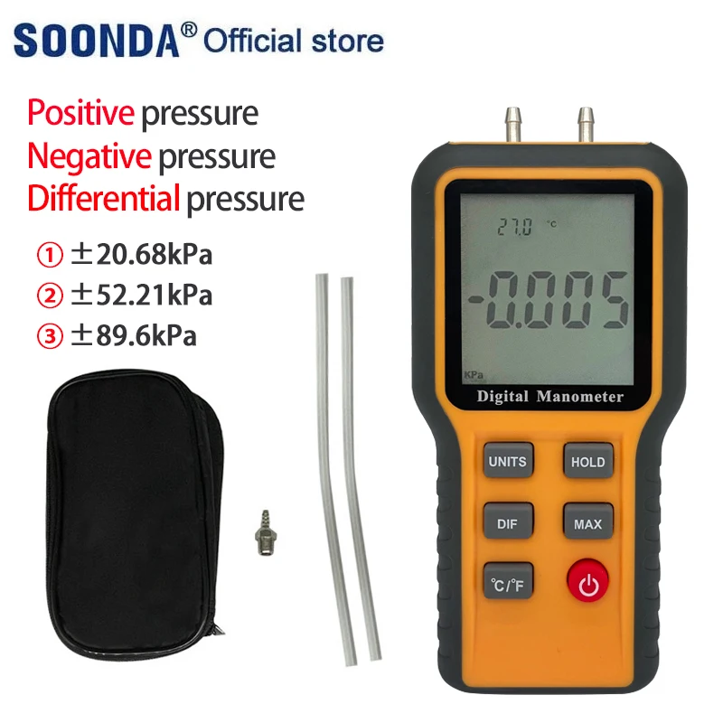 Manometer Digital Gas Pressure Tester Differential Pressure Gauge HVAC Air Pressure Meter with Backlight Data Record Function 