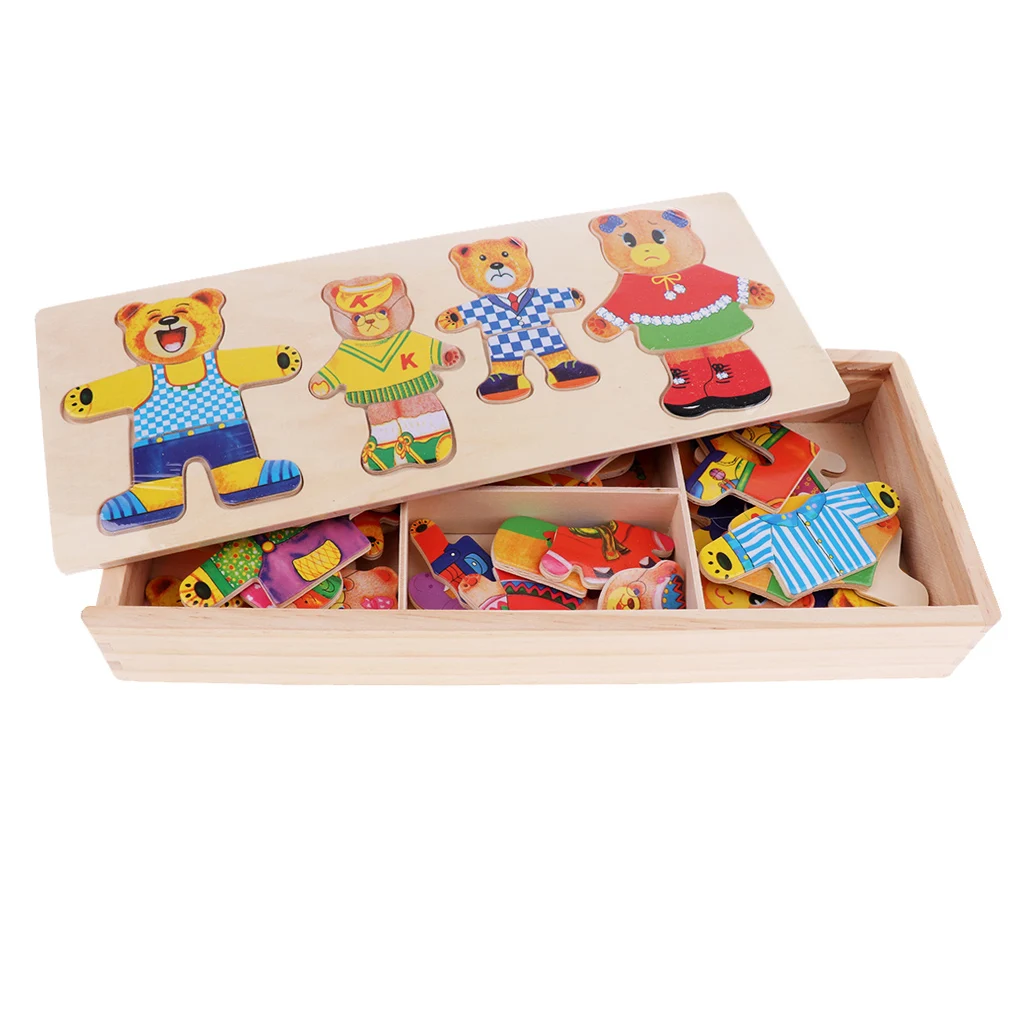 Kids Toddler Bear Animals Jigsaw Puzzle Baby Developmental Wooden Game Toy