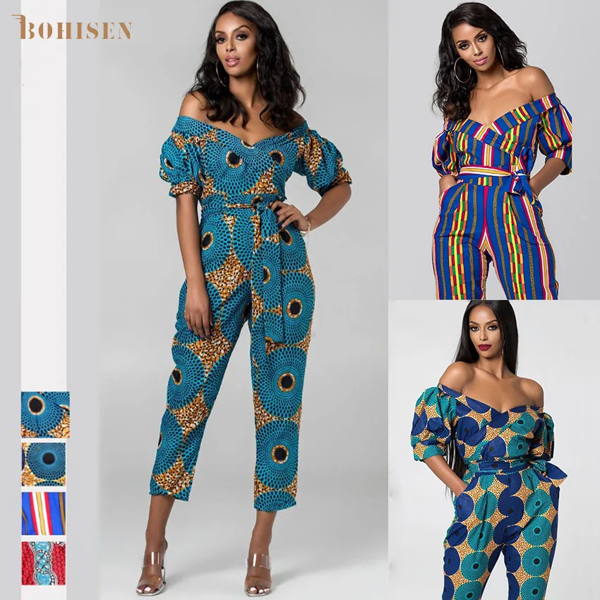 Женские африканские платья BOHISEN Dashiki комбинезоны Bazin Анкары с открытыми плечами