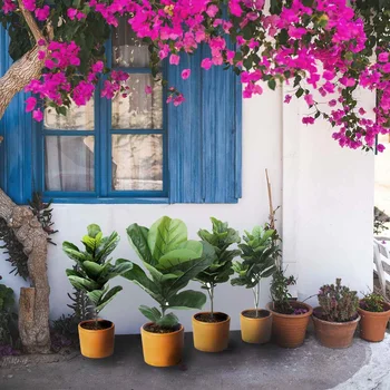 

New Plastic Artificial Plants Ficus Lyrata Green Leaves Potted Plant Home Wedding Party DIY Ornament Home Decoration Accessories