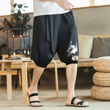 

Summer new casual shorts men's cotton and linen Chinese style embroidery fashion loose shorts large size high quality 5XL