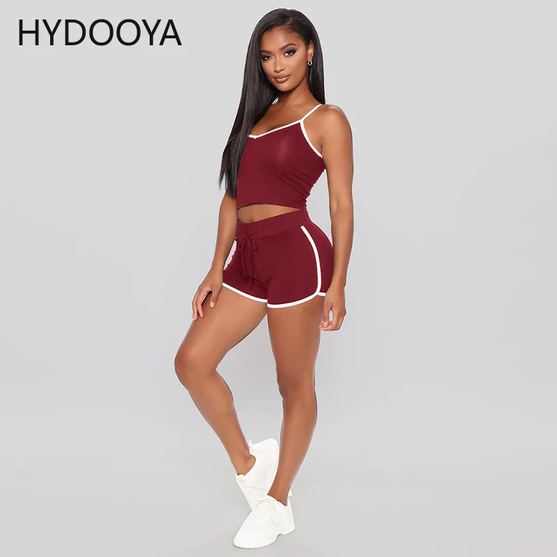 Women Shorts Set Fitness Tracksuit Spaghetti Strap Crop Top and Biker Shorts Two Piece Suit Summer Running Sport Gym Clothes Set