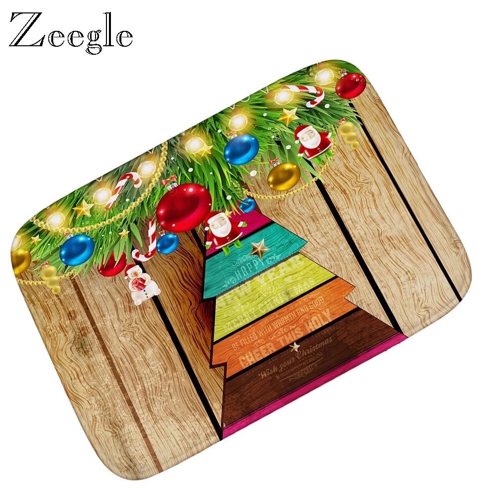 Zeegle Christmas Floor Mat for Home Decoration Anti Slip Foot Mat Water Absorbent Bathroom Doormat Flannel Soft Hallway Carpet
