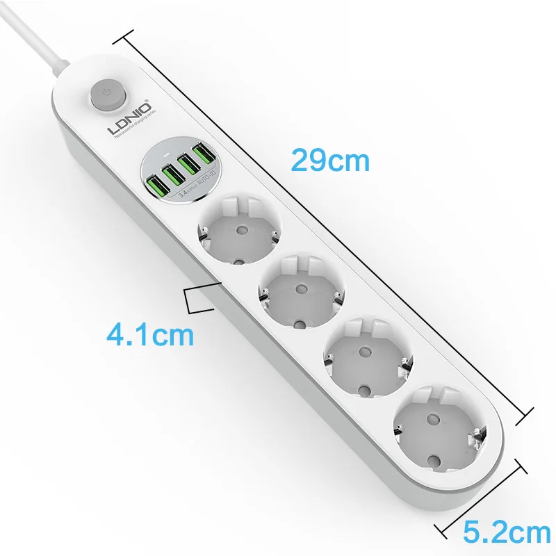 Сетевой удлинитель с 4 USB портами и европейской вилкой| |