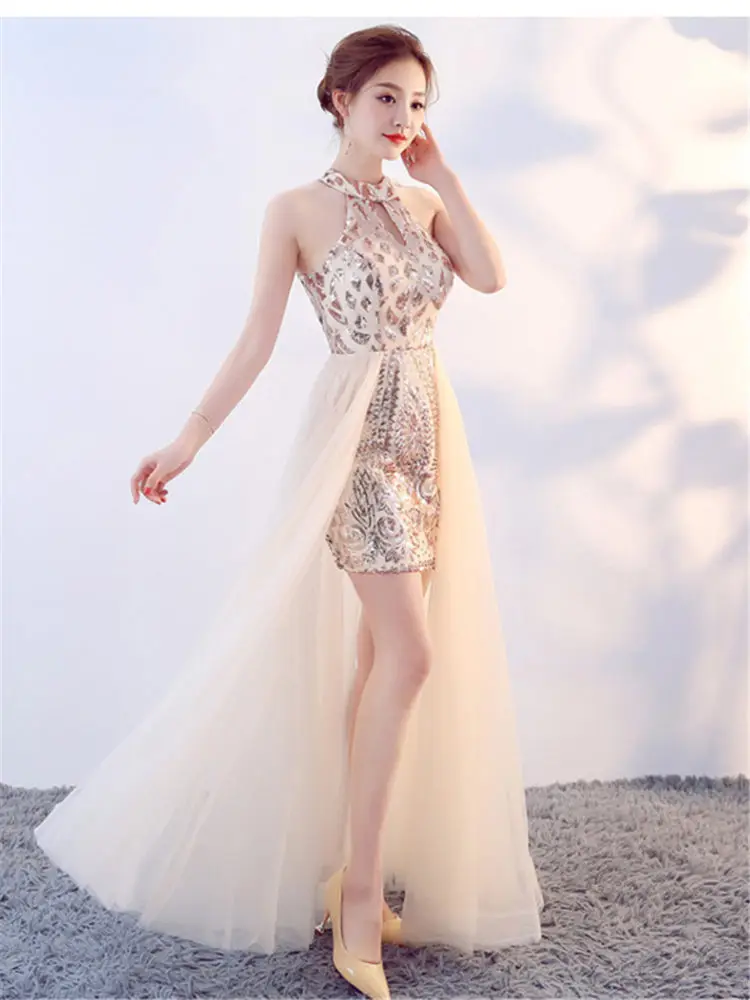 Это Yiya выпускное платье элегантное без рукавов, высокая пройма Длина женские вечерние платья плюс размер блесток Vestidos de gala E814
