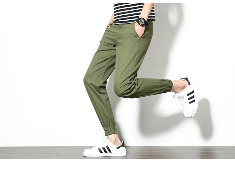 Осень стиль Для Мужчин's луч ноги капри Для Мужчин's корейско-Стиль Slim Fit со шнурком Висячие бусины Повседневное Брюки Тонкие штаны-шаровары сковорода