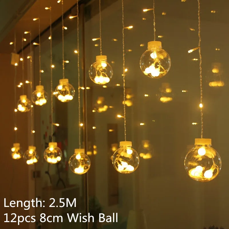 12 ball-warm 220V Led занавес декоративные рождественские огни для дома год Рождественский подарок елочные украшения Navidad Декор Рождество - Цвет: 12 ball-warm