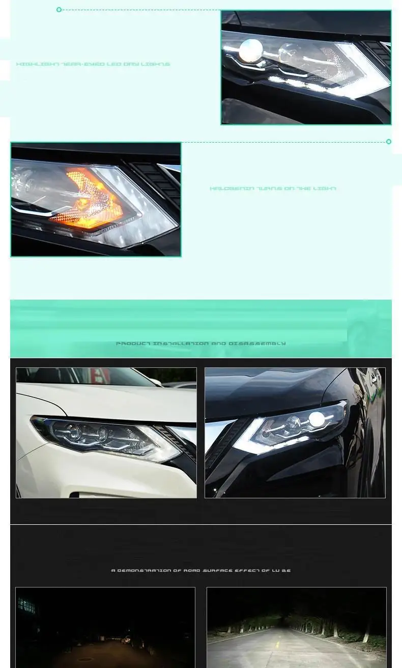 Luces Neblineros Para Auto Assessoires, автомобильные фары в сборе, Светодиодные Автомобильные фары 17 для Nissan X-TRAIL