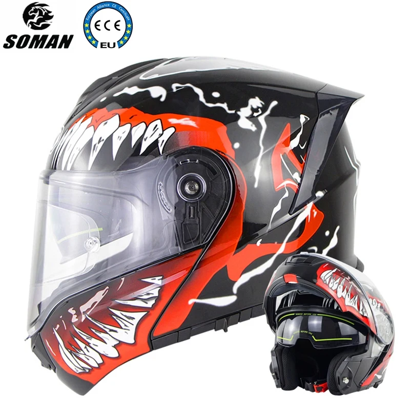 SOMAN Capacete moto Venom Helmet ECE DOT flip up Full Face helmets cosplay helmet Motorcycle Kask bluetooth casco motocicleta