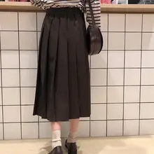 Новые женские студенческие плиссированные юбки с высокой талией, однотонные повседневные трапециевидные юбки, весенне-осенние длинные юбки в стиле Харадзюку