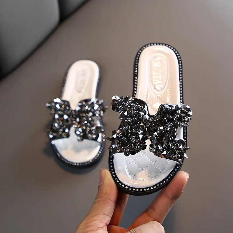 ULKNN Kid's Slippers 2020 Summer New Style -style Girls Sandals Baby Girls Man-made Diamond Princess Peep-Toe Anti-slip Shoe