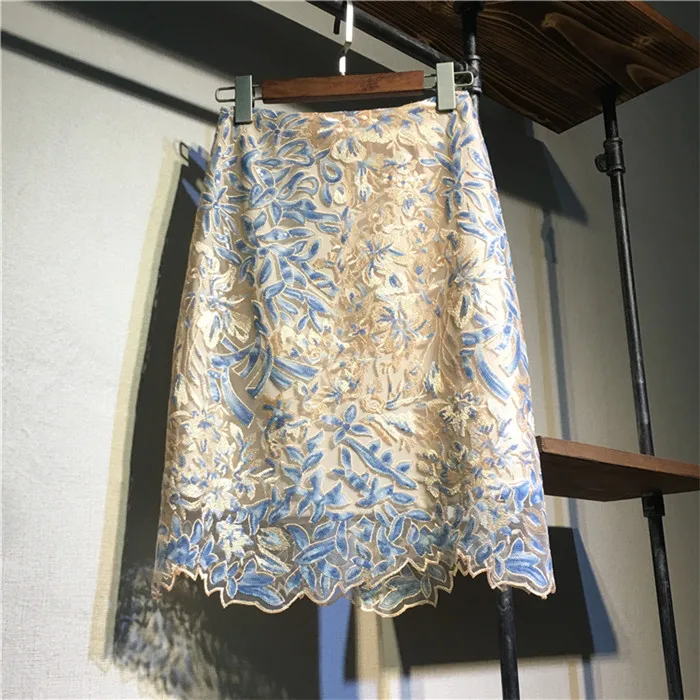pattern 1 Весенне-летняя Женская Сексуальная кружевная трапециевидная юбка, милая нестандартная юбка-карандаш с вышивкой и блестками для женщин - Цвет: pattern 1