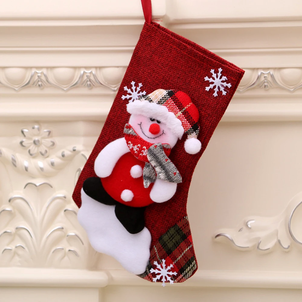 Средние льняные рождественские носки Рождественские украшения Рождественские подарочные пакеты Рождественский подвесной носок 4 - Цвет: Флуоресцентный желтый