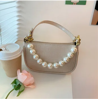 

Fashion women's bag pearl small zipper girl messenger shoulder bag cross body baguette female vintage bag summer loi99