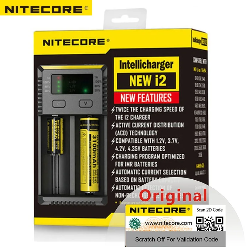 Nitecore i2 зарядное устройство intelli Универсальный Батарея Зарядное устройство для Ni-MH AA AAA Li-Ion 26650 18650 16340 14500 батареи зарядки