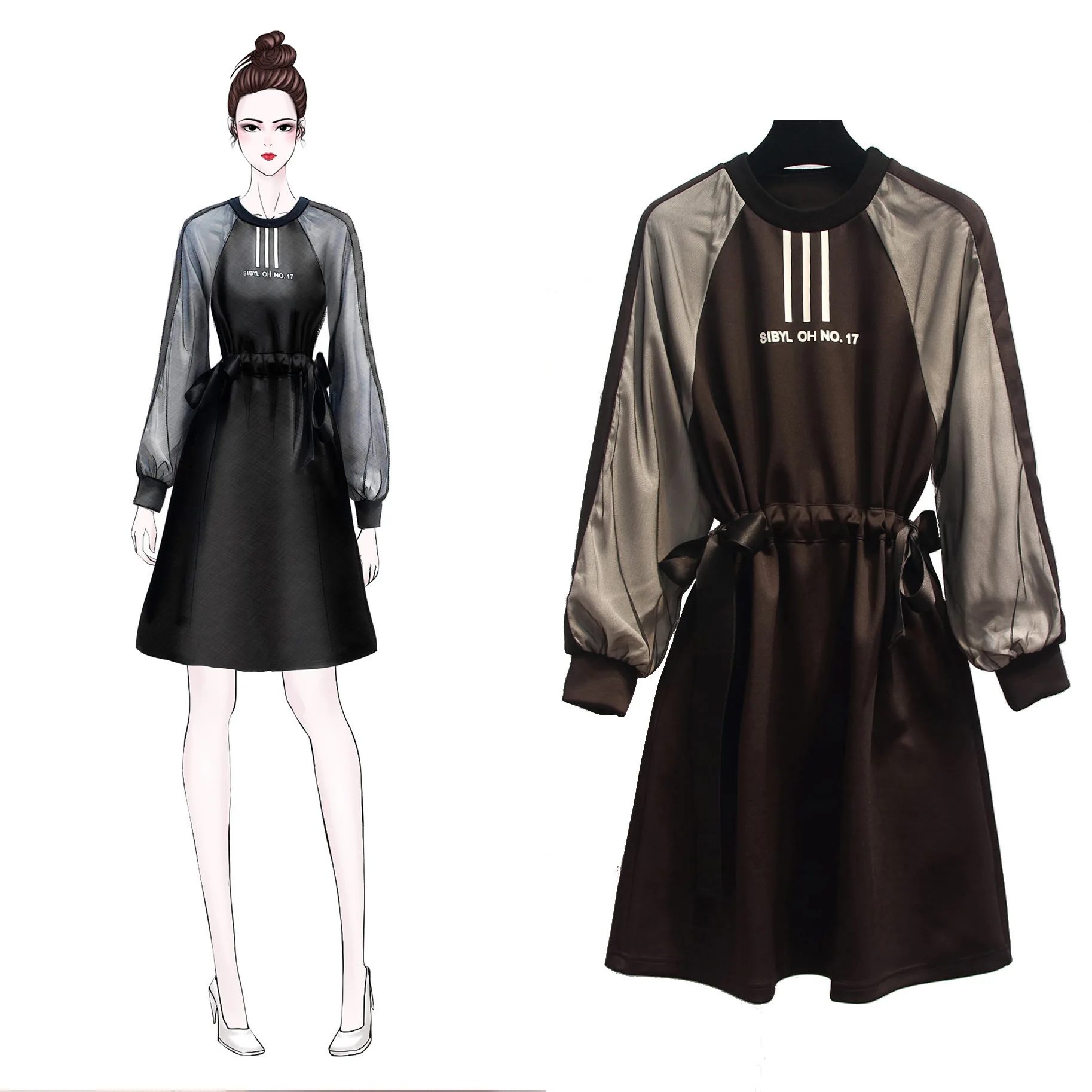 

Photo Shoot Large Size Dress 2020 Spring New Style Large GIRL'S Waist Hugging Western Style by Age Slimming Contrast Color Splic