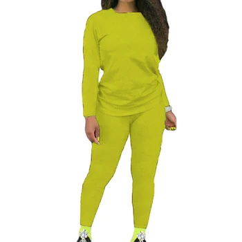 

2PCS/Set Outfit Homewear Suits Autumn Women Oversize O-neck Long Sleeve T-shirts Solid Color Loose Trousers Sportsuits 2020 New