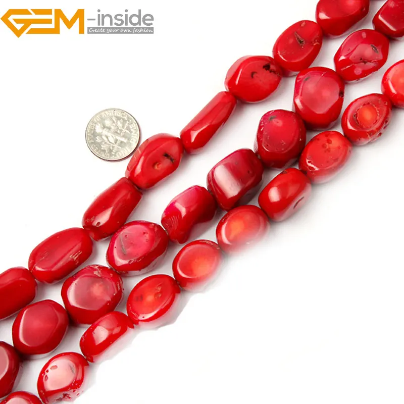 Freeform Column Red Coral Stone Beads For Jewelry Making Gemstone Strand 15" DIY 