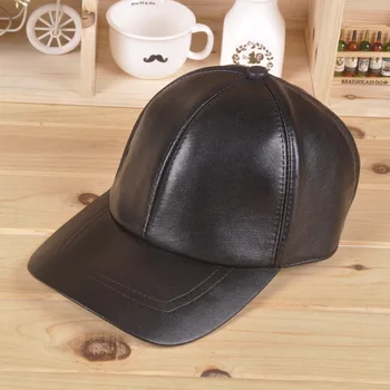 

100% Genuine Leather Leather baseball cap hat sheep skin fall winter men women duck tongue outdoor leisure sports fur hats