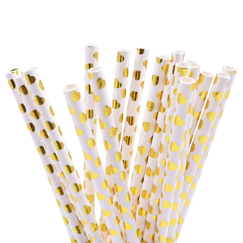 25Pcs Mix Style Paper Straw Heart Stripe Drinking Chevron Straws For Wedding Birthday Party Decoration Baby Shower Supplies