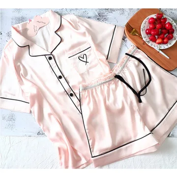 HaloSweet Slik, женская пижама, домашняя одежда, домашний костюм, шорты, летний пижамный комплект, одежда для дома, короткий рукав, Ночной костюм - Цвет: Beige