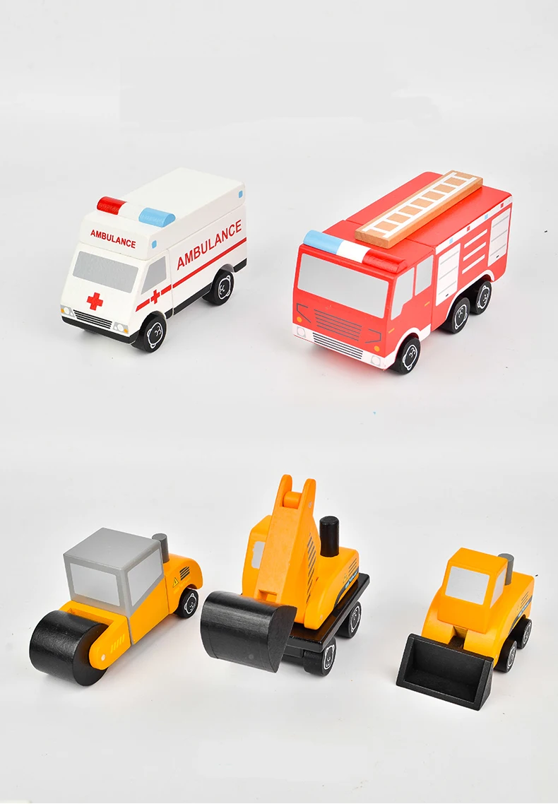ToyWoo деревянная детская игрушка, игрушечный автомобиль для мальчика, 1 мальчик, 3 года, пожарная машина, инженерный грузовик, игрушечный автомобиль
