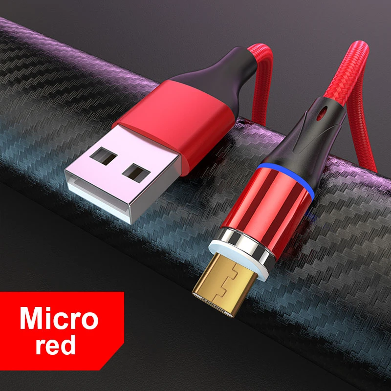 ROCK 5A супер быстрая зарядка Магнитный кабель для iPhone Xiaomi huawei samsung Micro Usb type C Usb C светодиодный светильник Android Phone 1 м 2 м - Цвет: Red For Micro USB