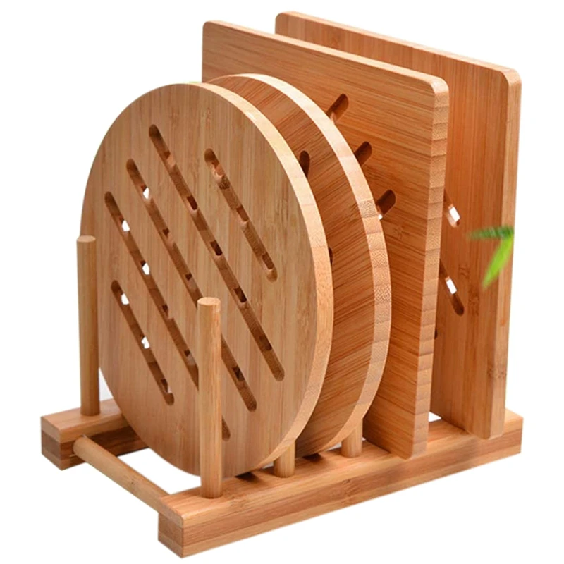 Bamboo Trivet Kitchen Hot Pads Natural Mat Set for Dishes/Pot/Bowl/Teapot/Hot Pot Holder-ABUX | Дом и сад