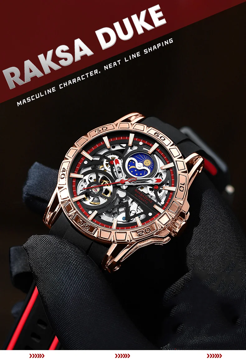 RAKSADUKE Trendy Creative Dial Hollow-out Automatic Mechanical Watches