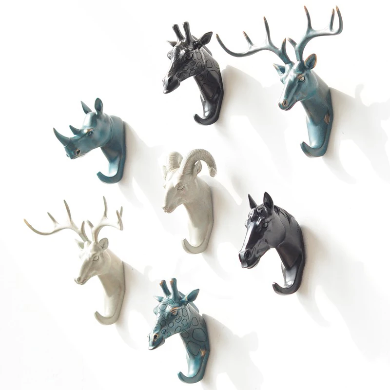 

6pcs/set 6 Different Animal Deer Decoration Horse Decorative Hooks Creative Resin Model Bathroom Wall Hooks Wall Hanging Hooks
