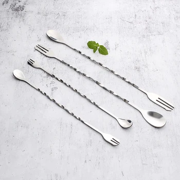 

Stainless Steel Threaded Bar Spoon Swizzle Stick Coffee Cocktail Mojito Wine Spoons Barware Bartender Tools 2 Pcs/lot