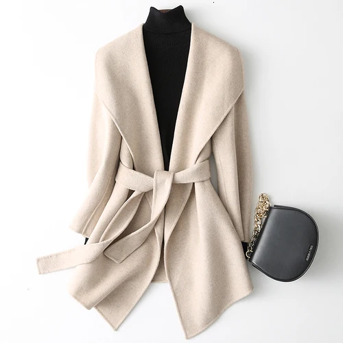 beige YOLANFAIRY двухсторонняя кашемировая куртка осень зима шерстяное пальто для женщин наивысшего качества теплое пальто abrigo ydm005 MF639 - Цвет: beige