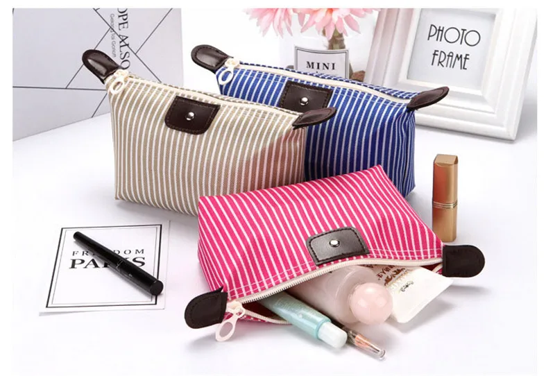 New Women Fashion Travel Cosmetic Bag Striped Foldable Dumpling Bag Large Capacity Ladies Make Up Bags Cosmetic Case Bling Bag