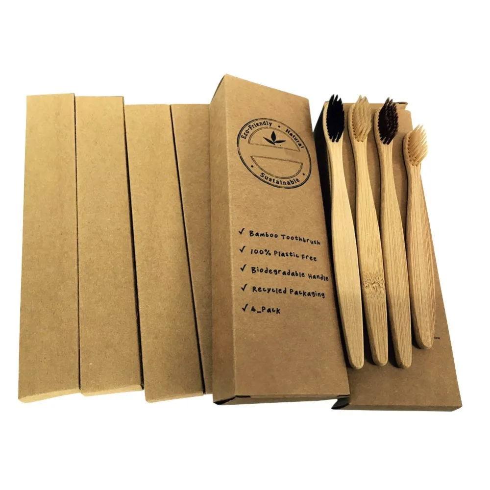 4 Pcs Antibacterial Wooden Toothbrush Portable Natural Bamboo Toothbrush Oral Hygiene Oral care