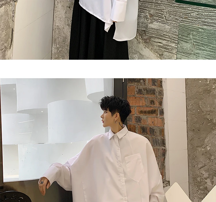 Men Oversized Long Sleeve Asymmetric Design Loose Black White Shirt Male Japan Streetwear Hip Hop Gothic Casual Shirts