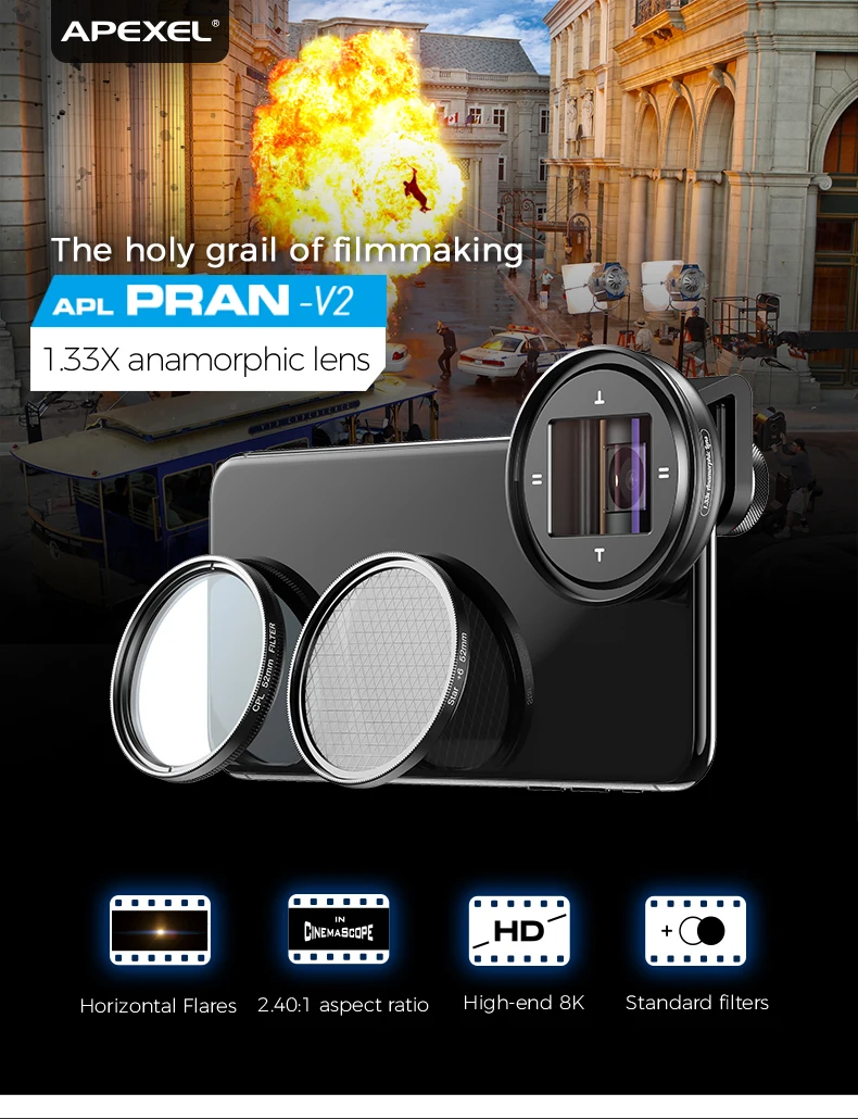 APEXEL professional 1.33x anamorphic lens HD WideScreen moive Lens 1