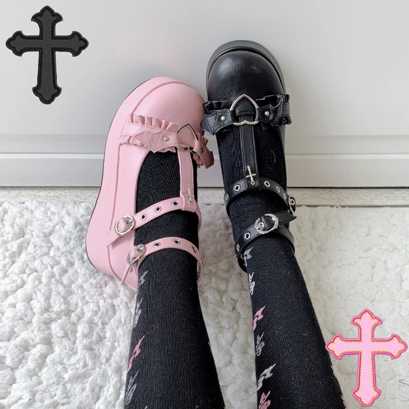 

Lolita Shoes Kawaii Shoes Loli Devilian Little Bat Style Bowknot Demon Dark Goth Punk Platform Cosplay LoliShoes High Heel 5.5cm
