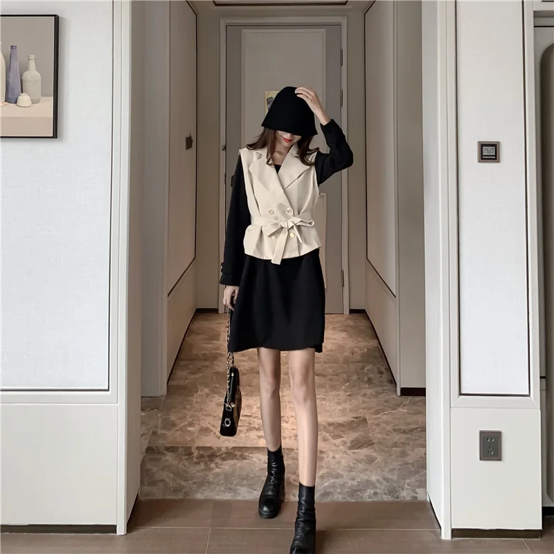 

Photo Shoot 2019 Elegant Vest Suit Long-sleeved Dress Two-Piece Set