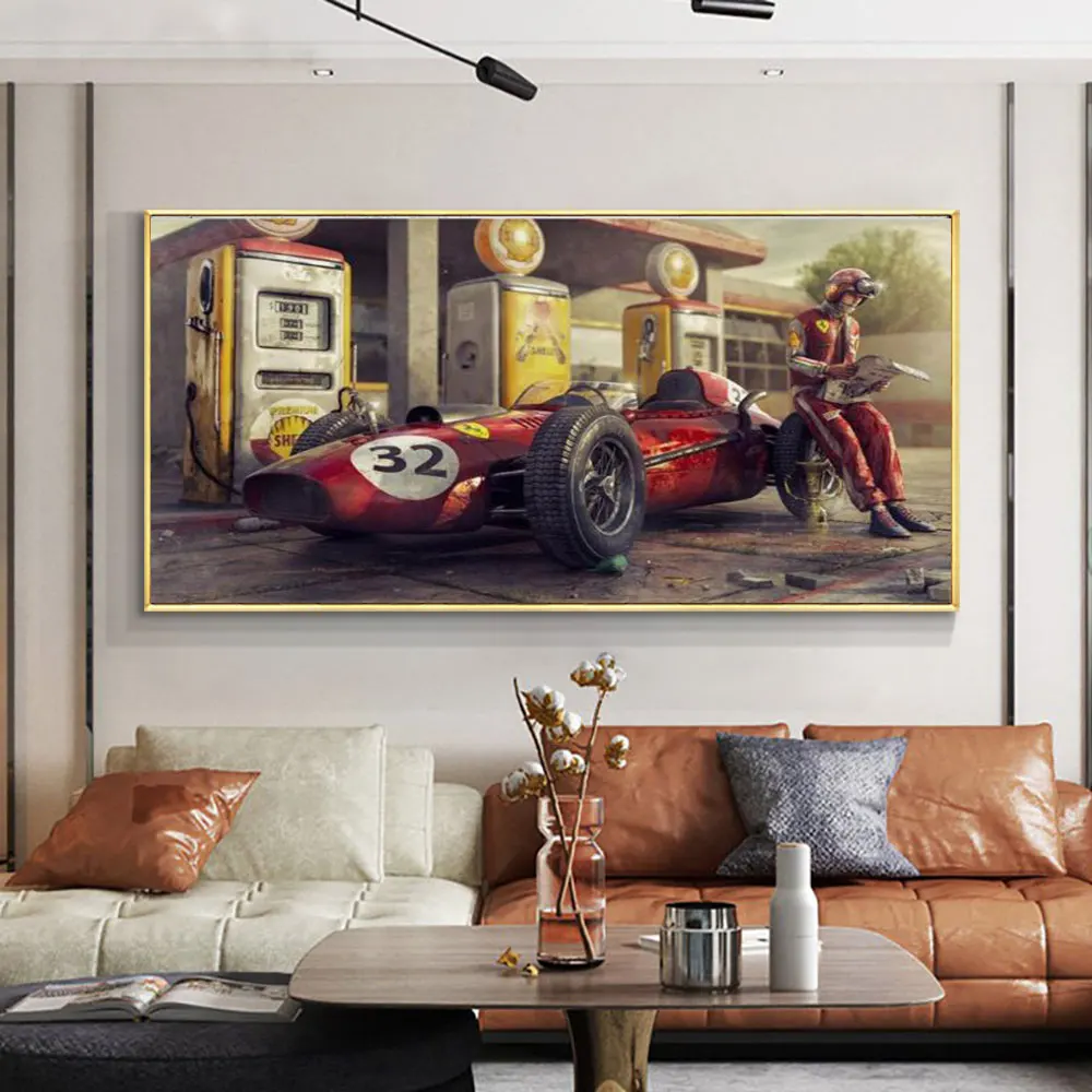 Modern Vintage Car Poster Ferraris Classic Racing F1 Race Car Wall Art Picture Print Canvas Painting For Room Cuadros Decor