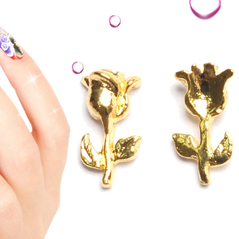 10 шт/партия Красивые 3D дизайн ногтей нежные золотые Мини-Роза украшения для ногтей из сплава