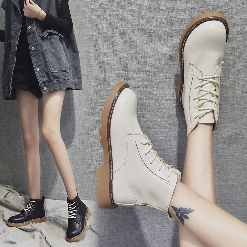 

Martin Boots Women's 2019 Short Boots Versatile Korean-style Chunky-Heel Low Heel Martin New Style Women's round-Toe England Mar