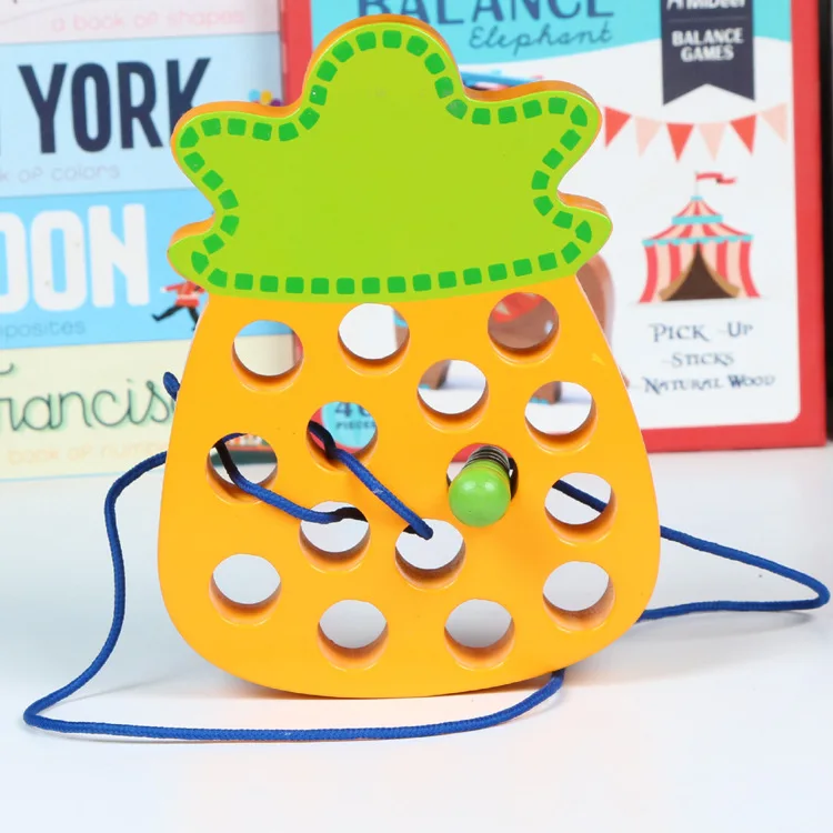  Fruit insect models Lacing Card Rope Toys Children's Wooden toy Teaching Learning While Playing Cre - 33009985902